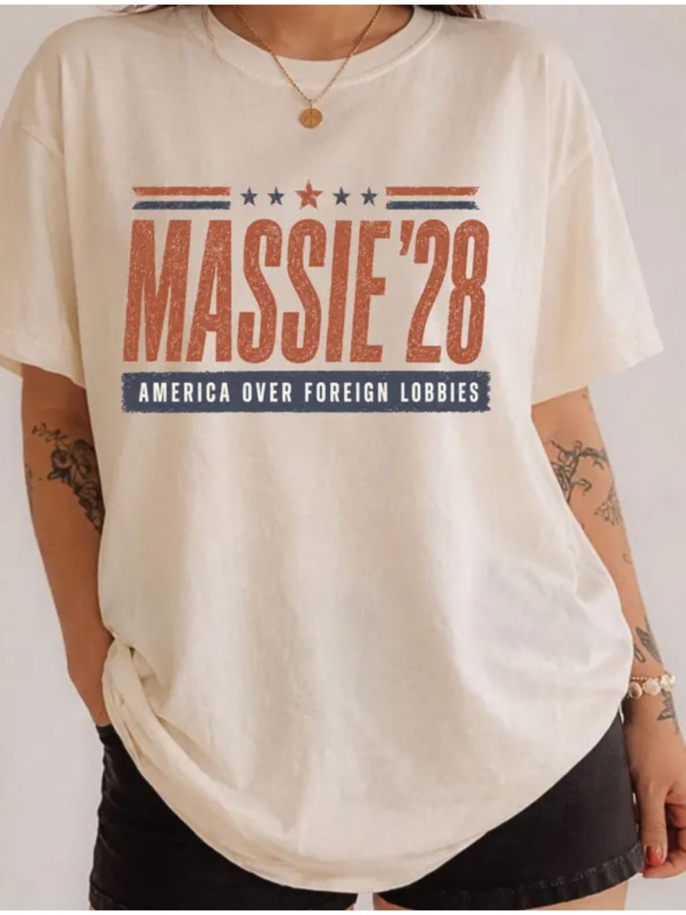 Gildan Cream Massie ‘28 Tee with Rust and Navy Graphic